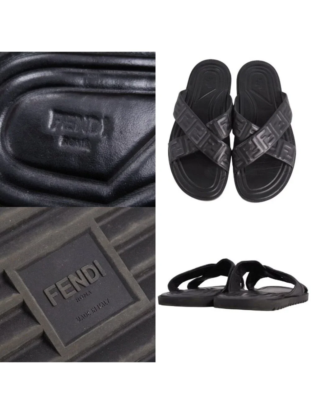 Fendi Sandals FF Logo Zucchini Slide Leather